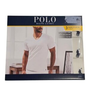 Polo Ralph Lauren Mens V-Neck Undershirts White 3-Pack Classic Fit Cotton M